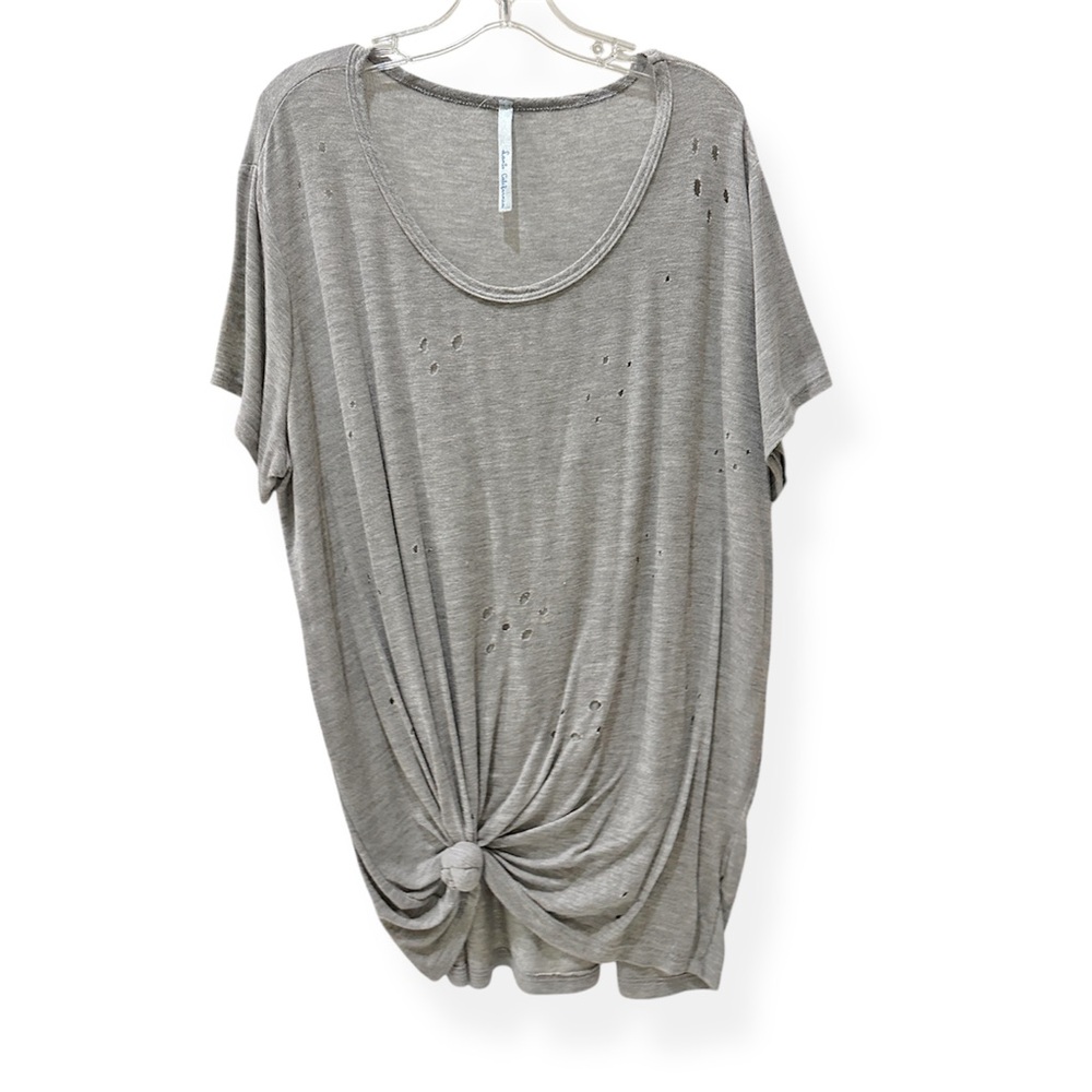 Lani California Gray Oversized Knot-Front Distressed Short Sleeve Retro Tee XS